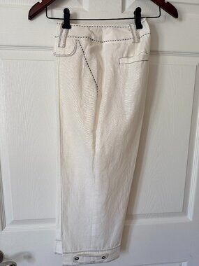 VEX Collection White w Black Contrast Stitching Crop Pant 98% Cotton Size 34/4US